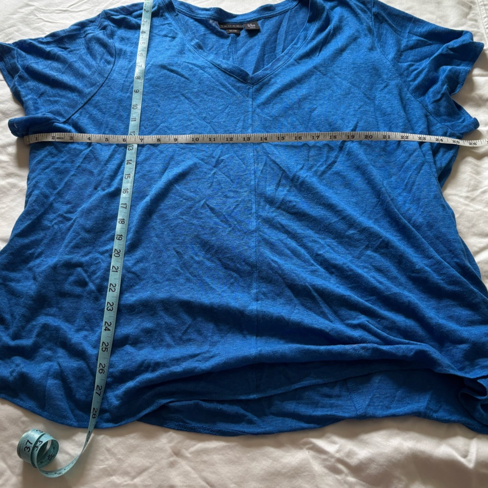 Tahari 100% Linen Top Women's 3X Blue V Neck Short Sleeve Plus Size - Picture 5 of 6